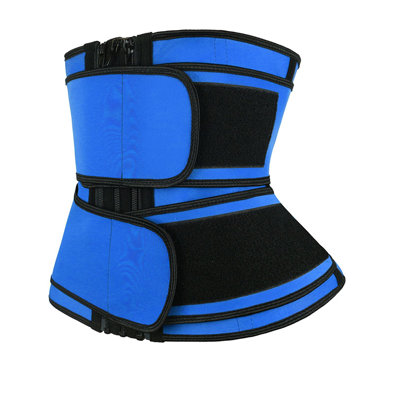 Blue Neoprene Double Belts Three Zippers Waist Trainer MHW100063BL