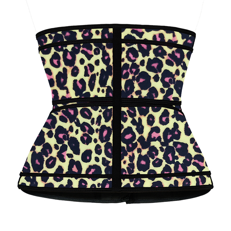 Leopard Yellow Hooks Latex Waist Trainer with Two Belts MH1872YL