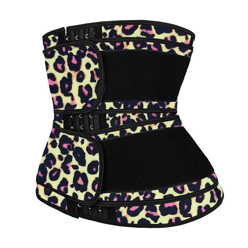 Leopard Yellow Hooks Latex Waist Trainer with Two Belts MH1872YL