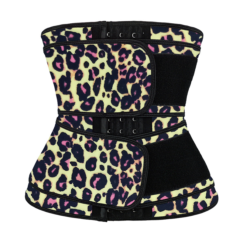 Leopard Yellow Hooks Latex Waist Trainer with Two Belts MH1872YL