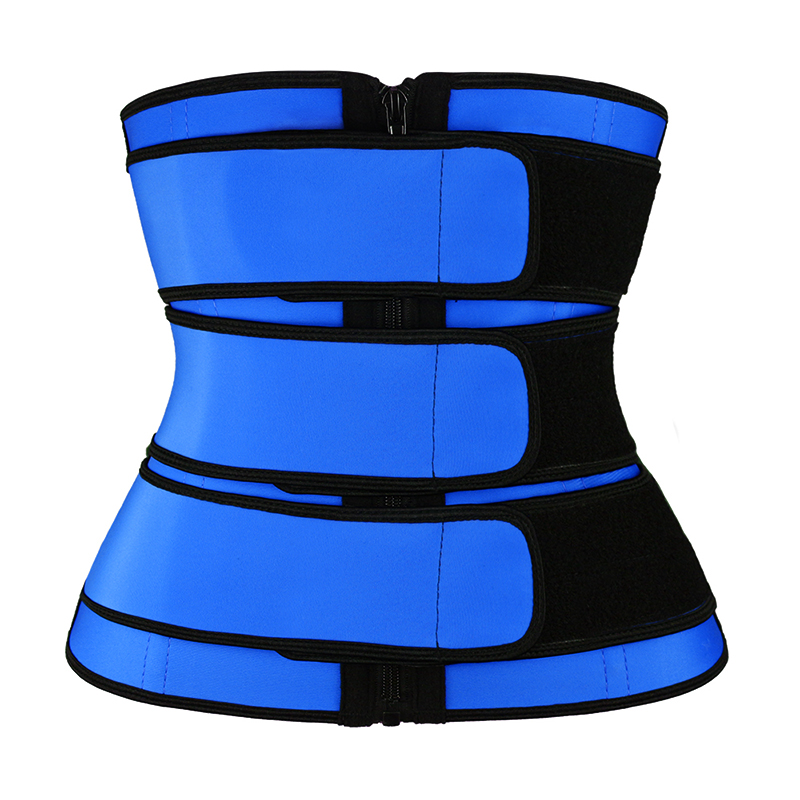 	Blue Three Belt Zipper Latex Waist Trainer MHW100001bl