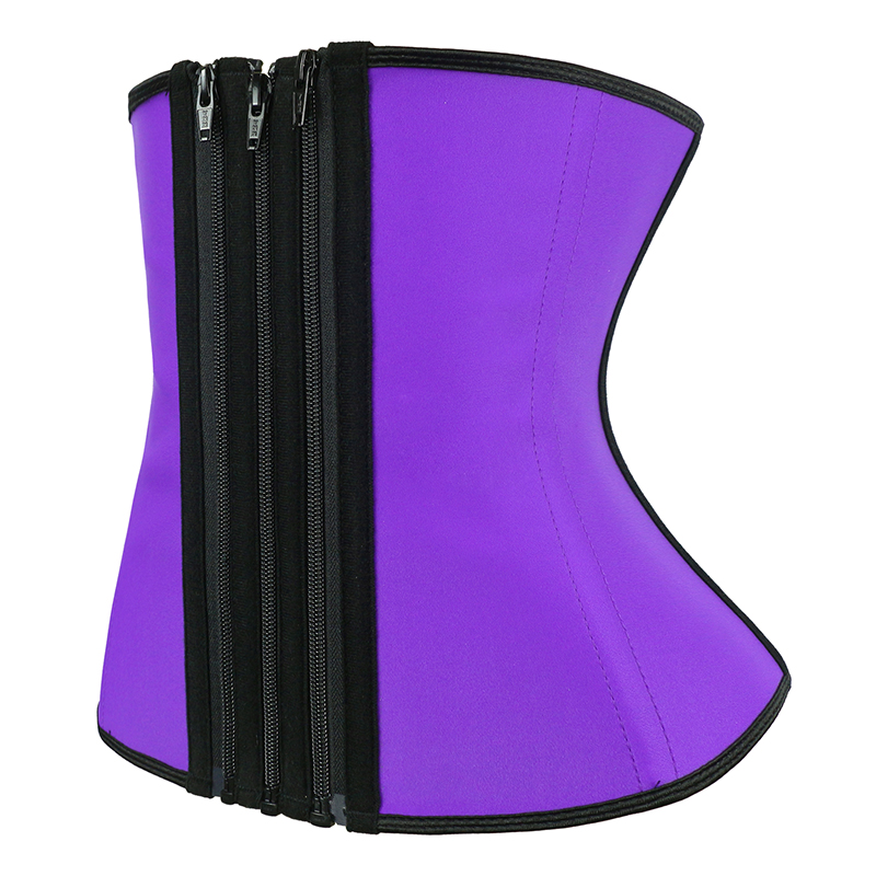 Purple Latex Three Zippers Waist Trainer MHW100061PU