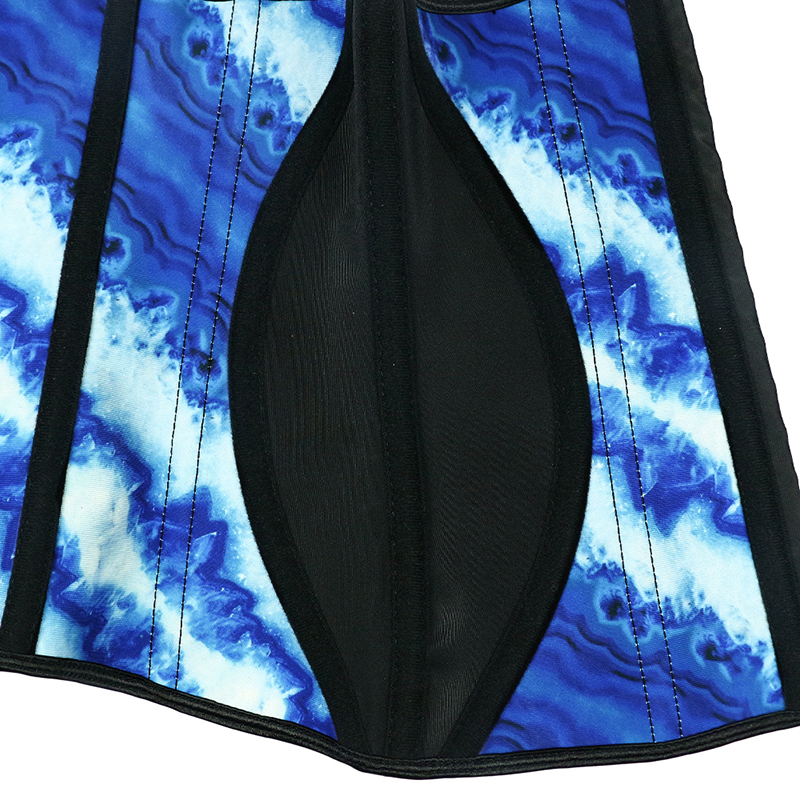 Color Mixed Blue Tie-dye Latex Waist Trainer MHW100018B