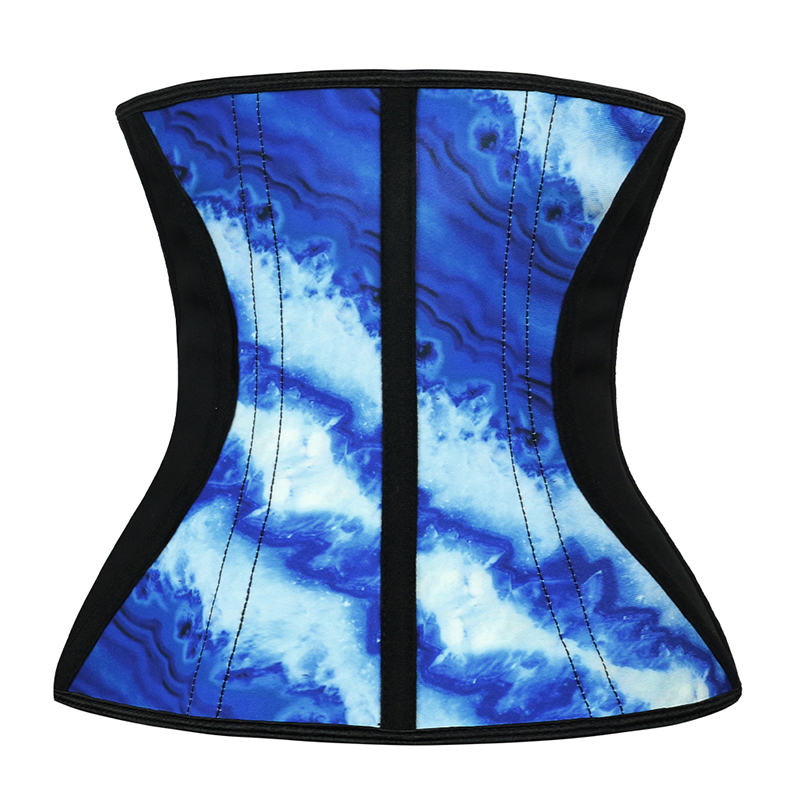 Color Mixed Blue Tie-dye Latex Waist Trainer MHW100018B