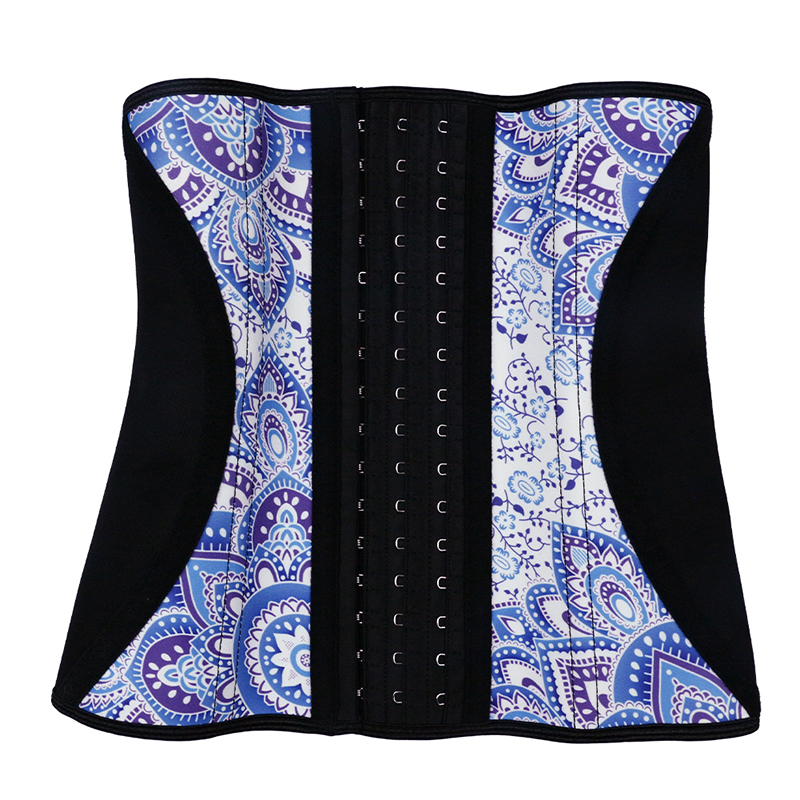 Color Mixed Blue Floral Print Latex Waist Trainer MHW100017b