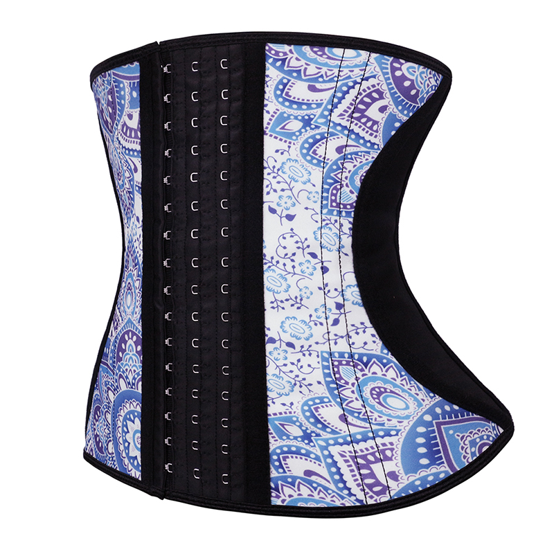 Color Mixed Blue Floral Print Latex Waist Trainer MHW100017b