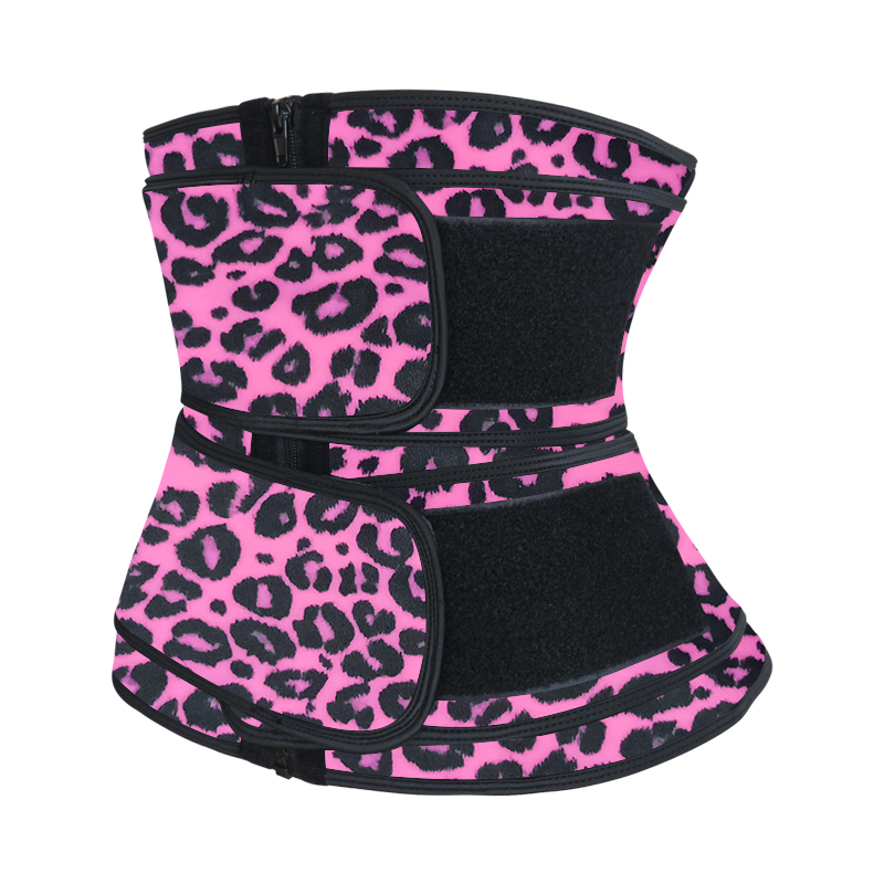 Pink Leopard Double Straps Latex Waist Trainer 3XS-6XL MH1786