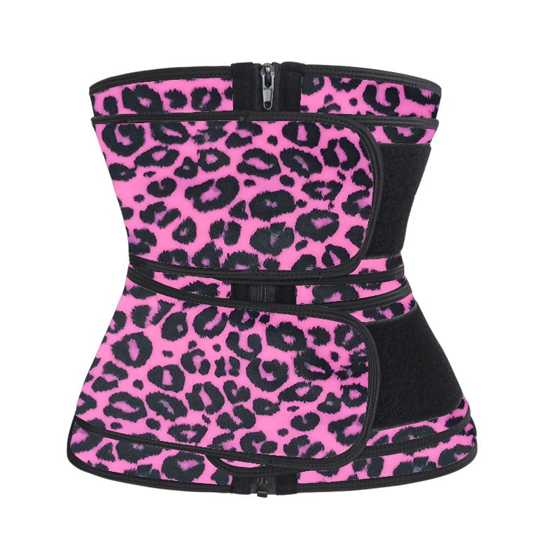 Pink Leopard Double Straps Latex Waist Trainer 3XS-6XL MH1786