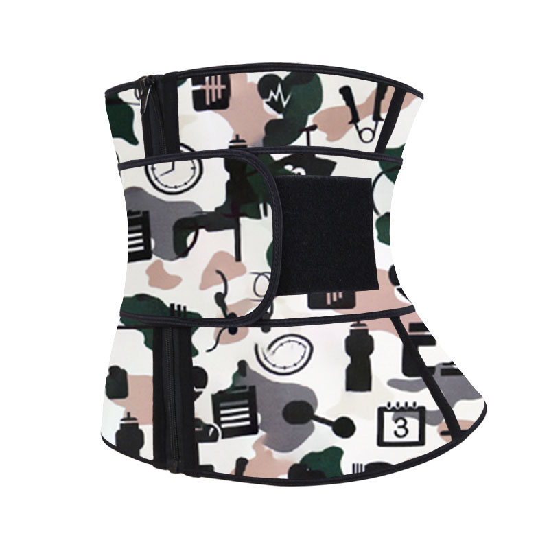 Sports Camouflage Neoprene Zipper Waist Trainer with Single Belt MH1948C