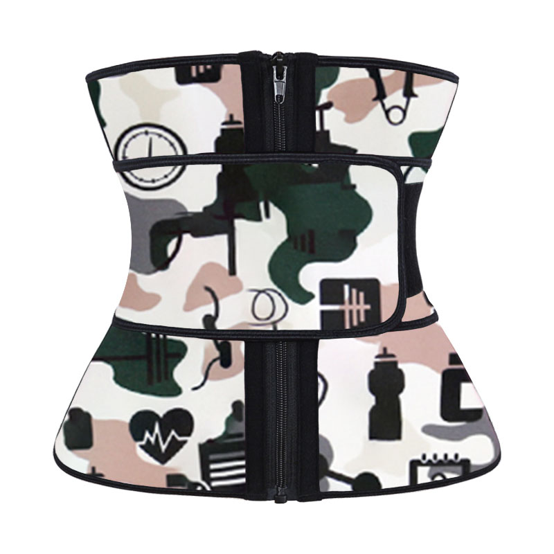 Sports Camouflage Neoprene Zipper Waist Trainer with Single Belt MH1948C
