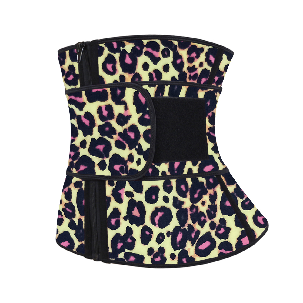 Leopard Yellow Latex Zipper Waist Trainer with Single Belt MH1700YL