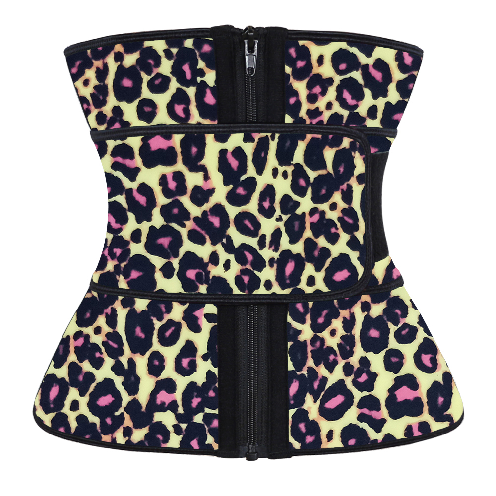 Leopard Yellow Latex Zipper Waist Trainer with Single Belt MH1700YL