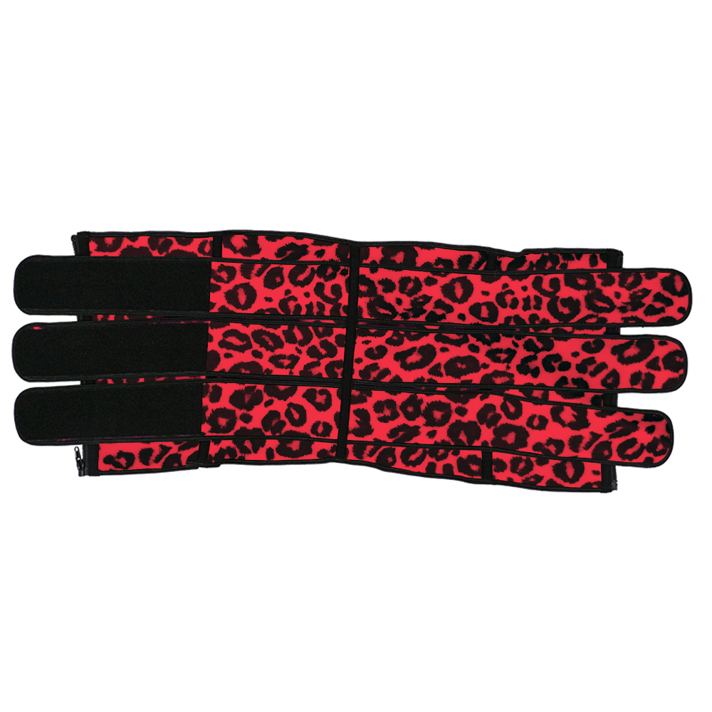 Leopard Red Latex Zipper Waist Trainer with Triple Belts MH100001RL