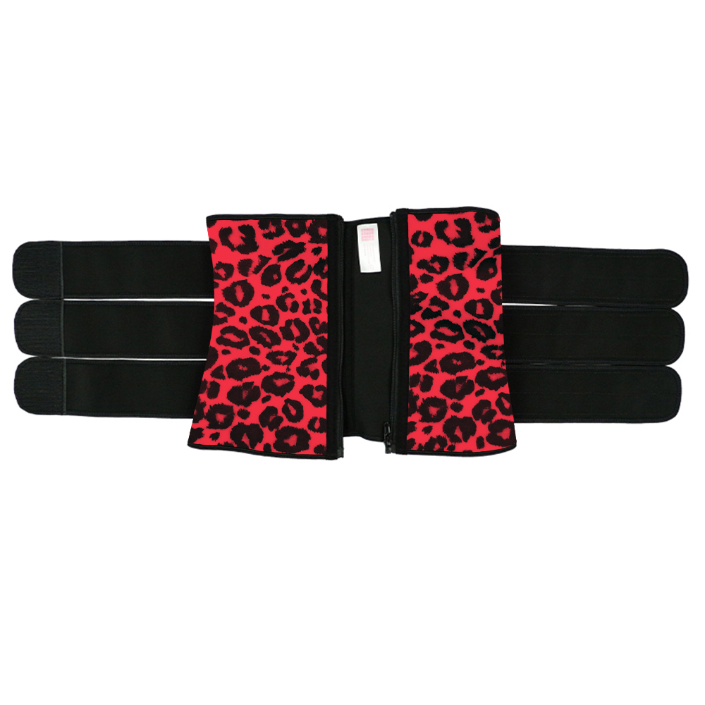 Leopard Red Latex Zipper Waist Trainer with Triple Belts MH100001RL