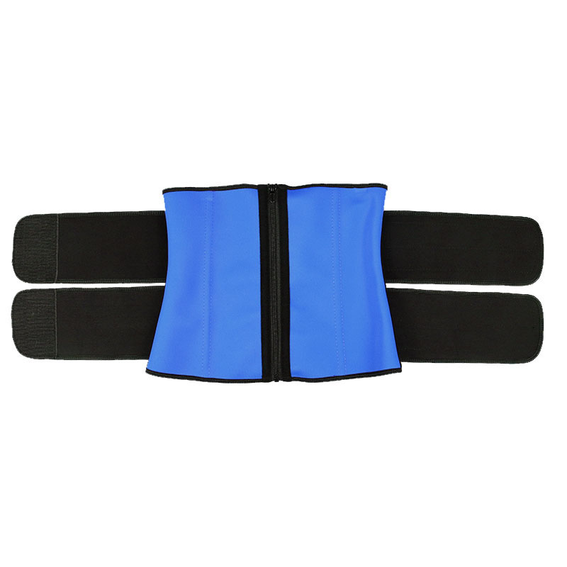 Blue Detachable Double Belt Latex Waist Trainer With Zipper