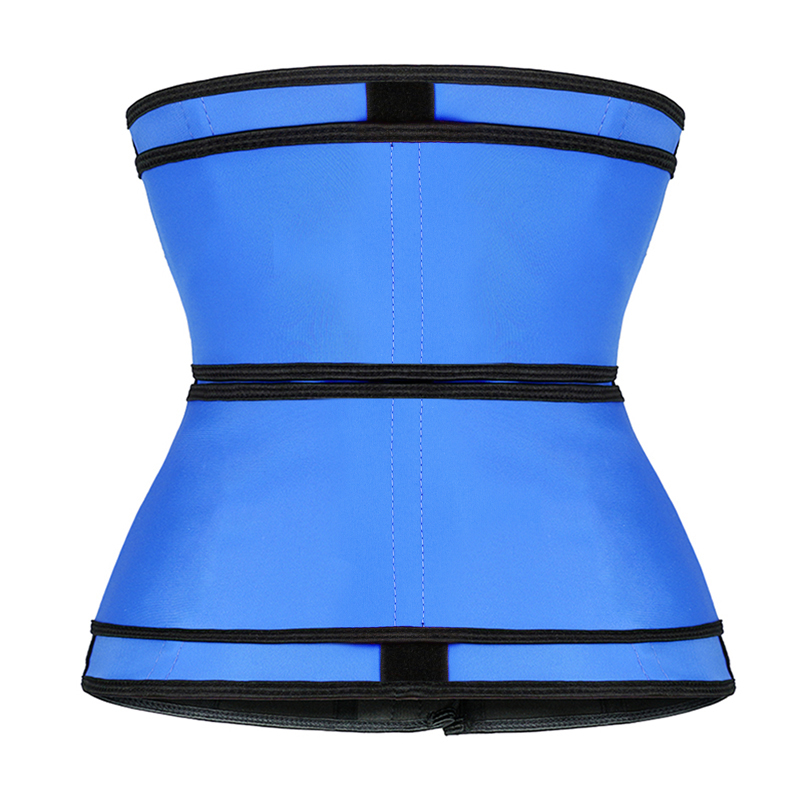 Blue Detachable Double Belt Latex Waist Trainer With Zipper