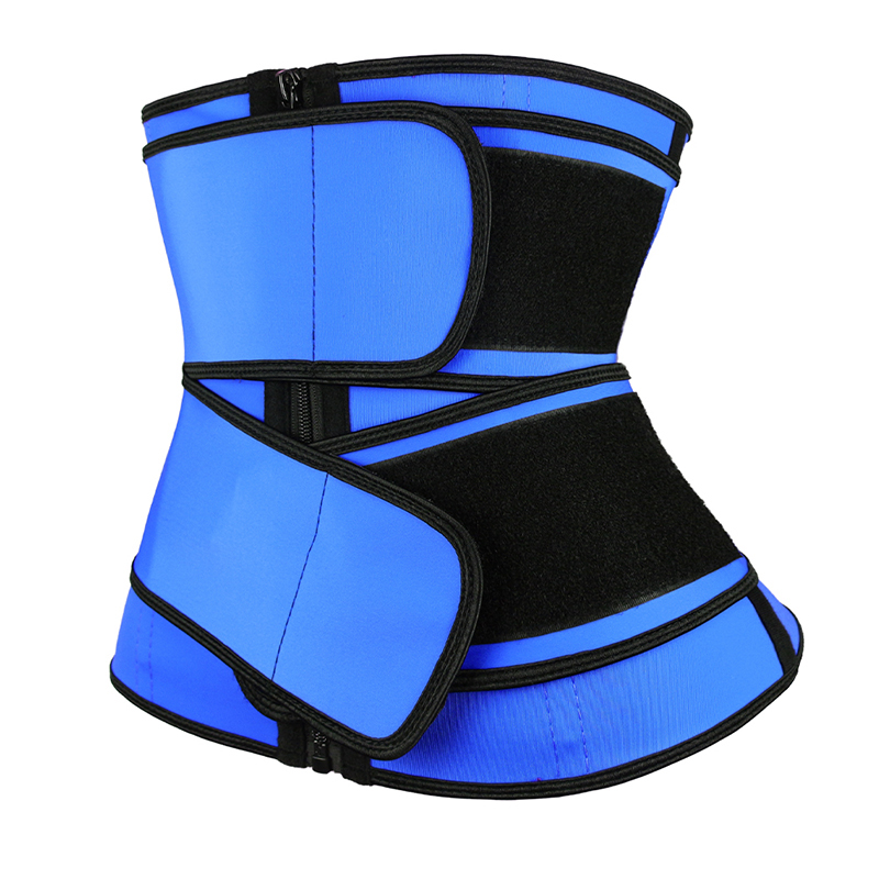 Blue Detachable Double Belt Latex Waist Trainer With Zipper
