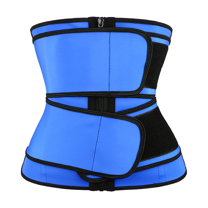 Blue Detachable Double Belt Latex Waist Trainer With Zipper