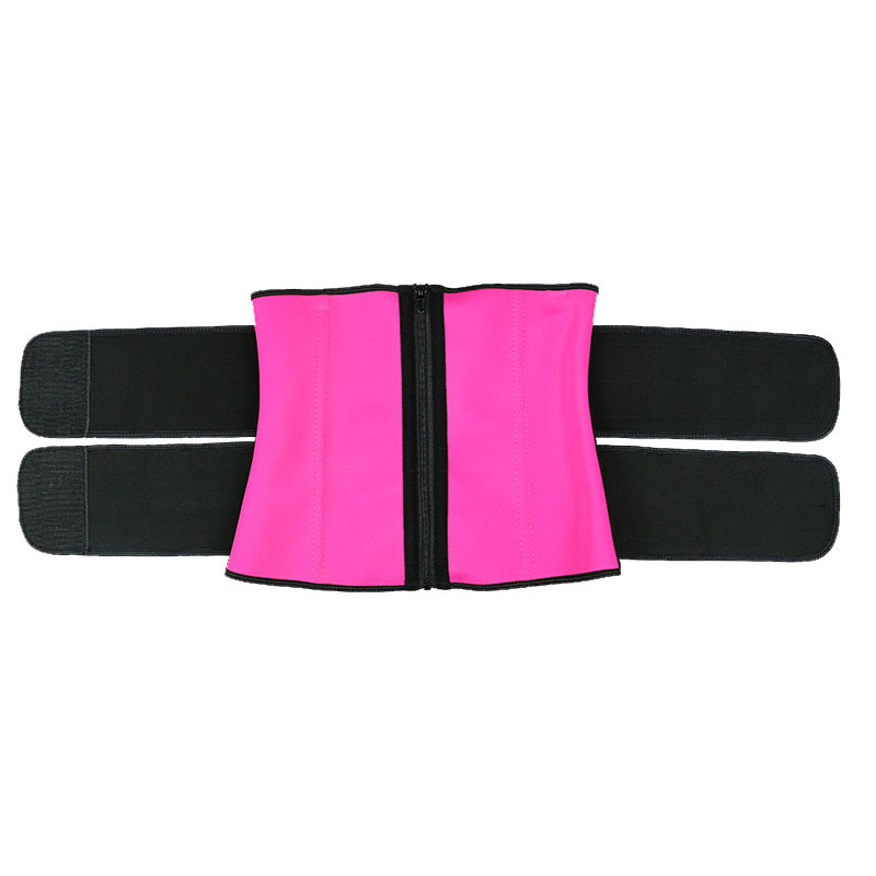 Pink Detachable Double Belt Latex Waist Trainer With Zipper