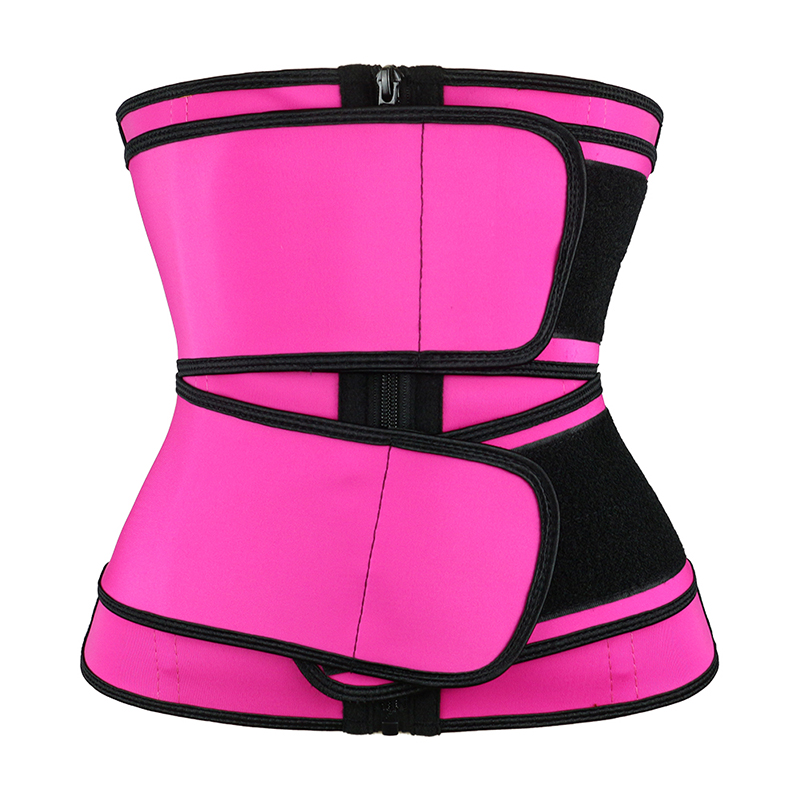 Pink Detachable Double Belt Latex Waist Trainer With Zipper