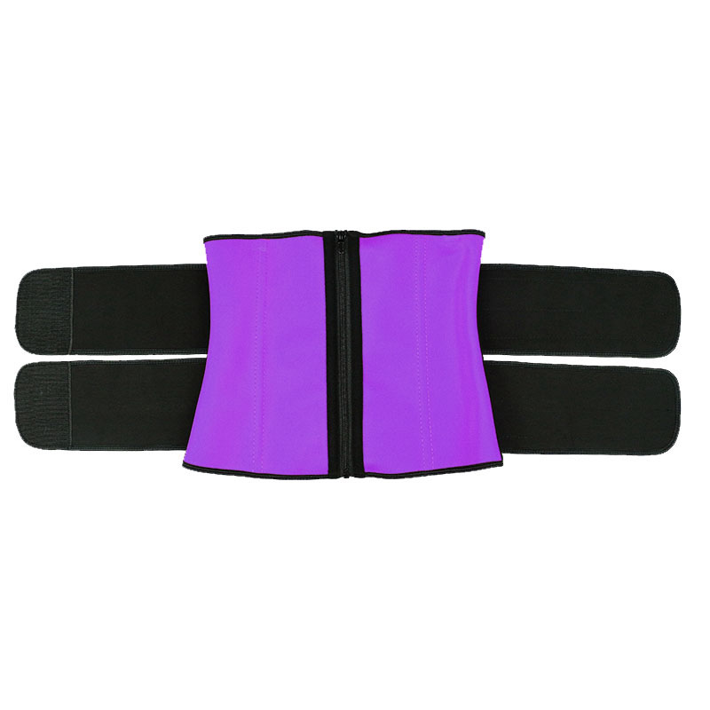 Purple Detachable Double Belt Latex Waist Trainer With Zipper