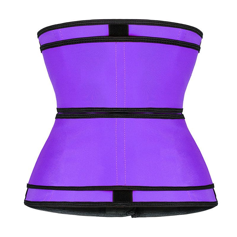 Purple Detachable Double Belt Latex Waist Trainer With Zipper