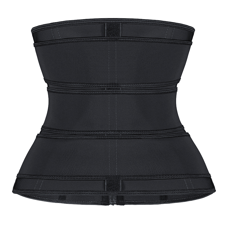 Black Three Detachable Belt Zipper Latex Waist Trainer MHW100090B