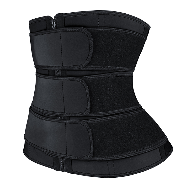Black Three Detachable Belt Zipper Latex Waist Trainer MHW100090B