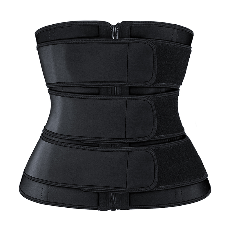 Black Three Detachable Belt Zipper Latex Waist Trainer MHW100090B