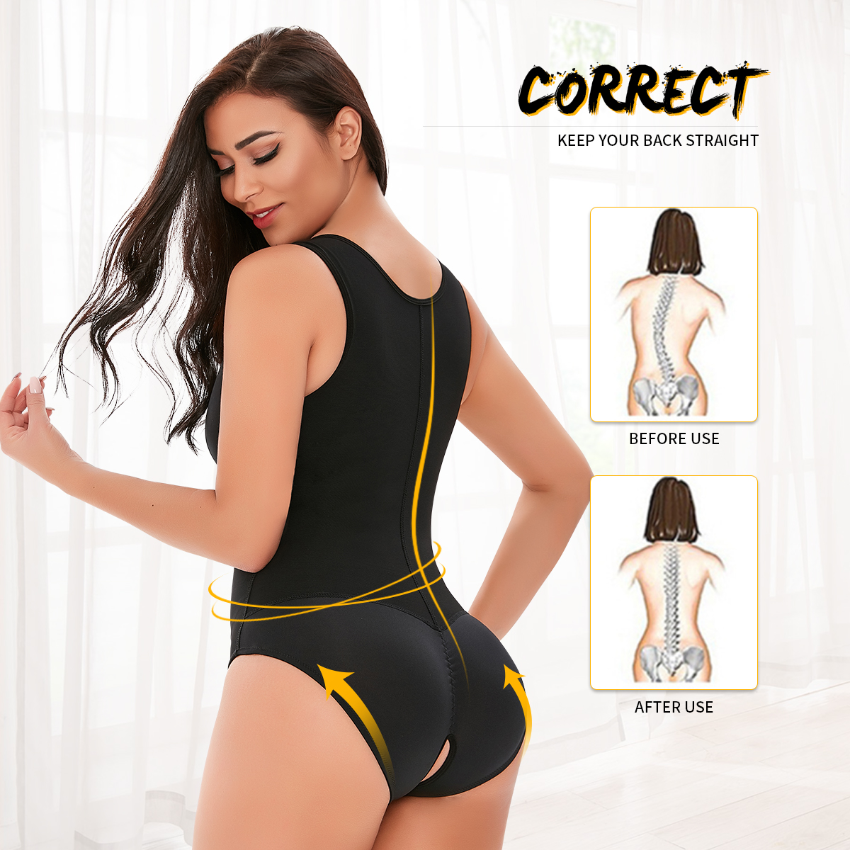 Black Adjustable High-Waisted Tummy Lift Jumpsuit MHW100025B