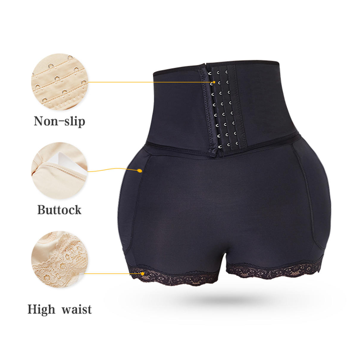 	Black Three-breasted High-waist Buttock Panties MHW100034B