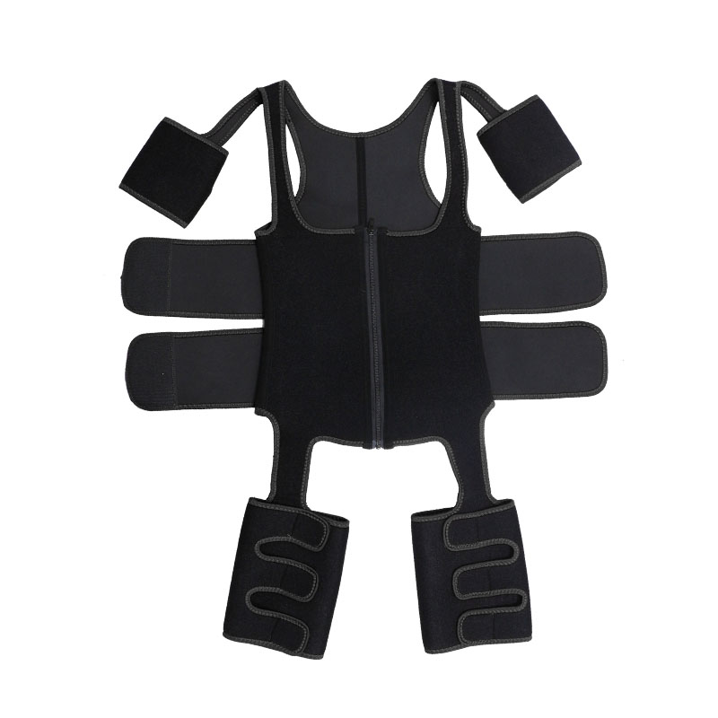 Black Double StrapsThigh Shaper Vest With Arms Shaper MHW100051B