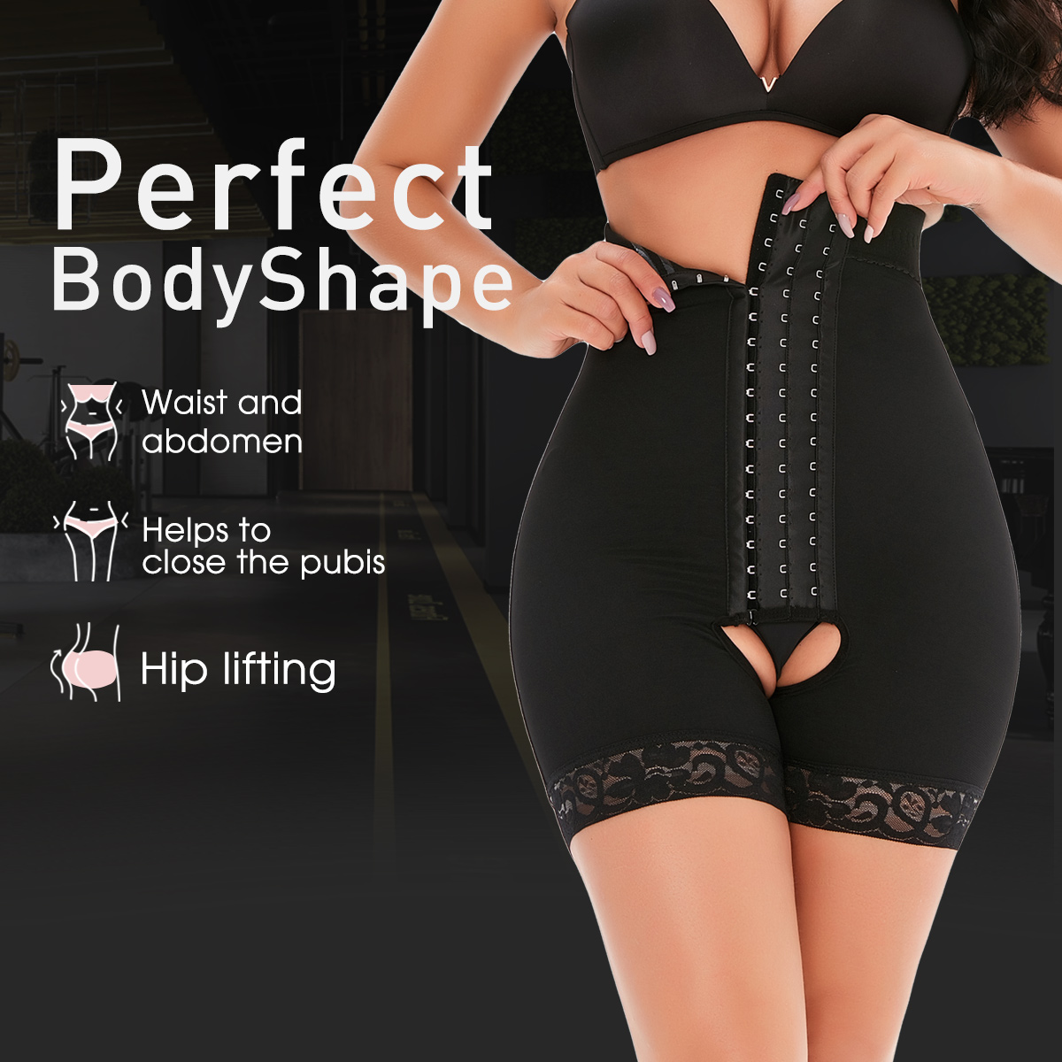 Black High-waist Three-row Abdomen Hip Pants MHW100038S