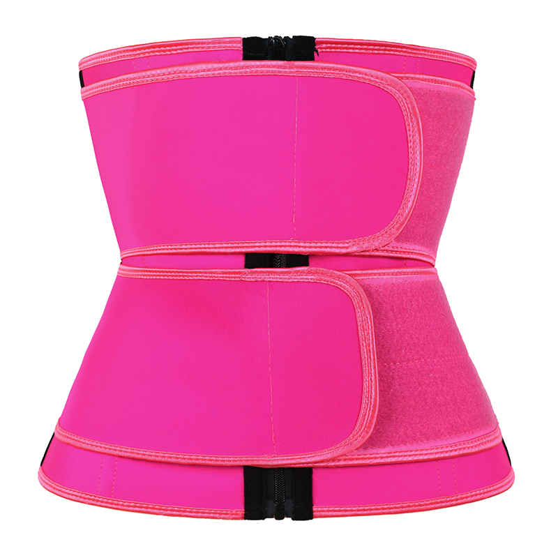 Double belt Pink Waist Trainer with YKK zipper MHW100096