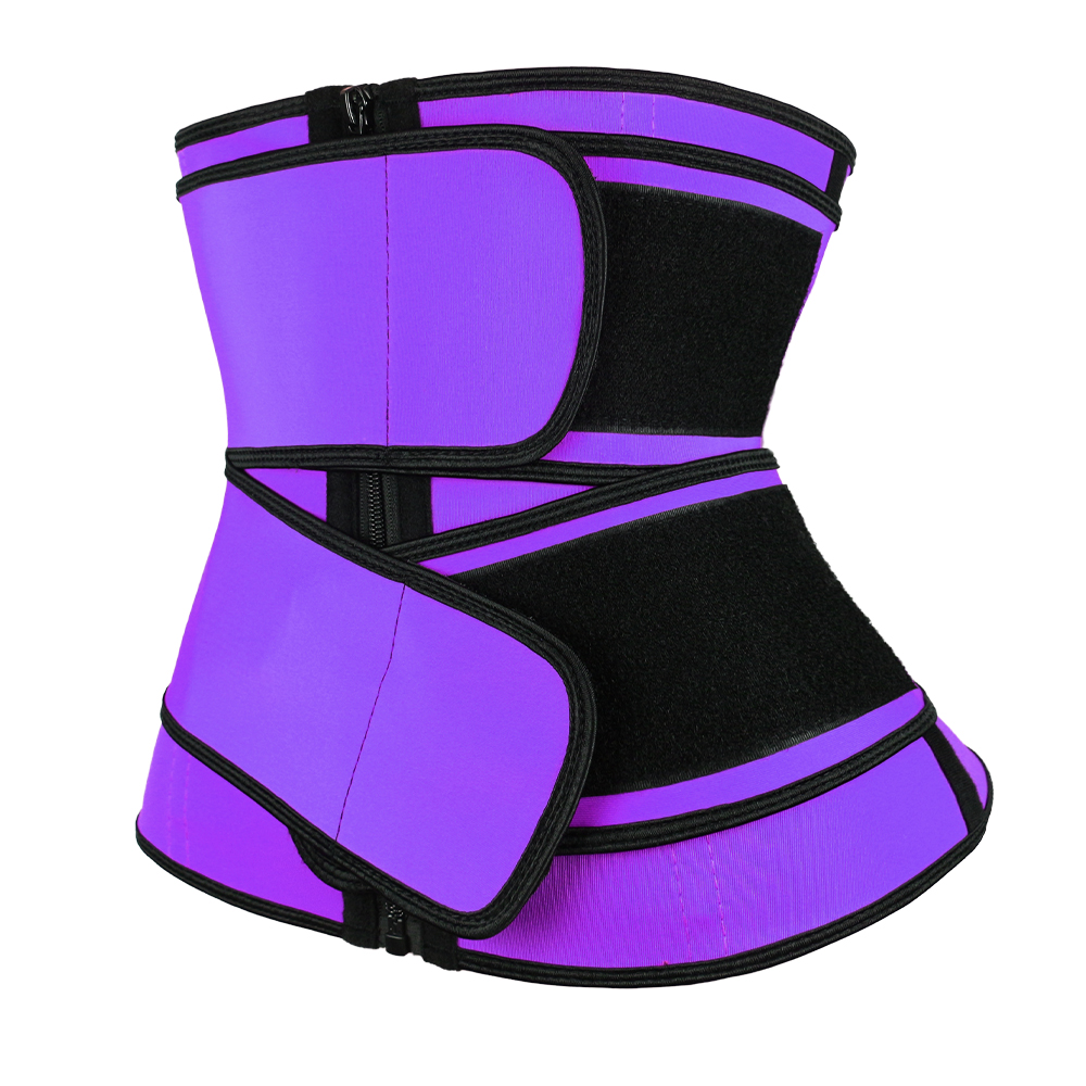 Purple Double Belt Latex Waist Trainer With Zipper MH1789