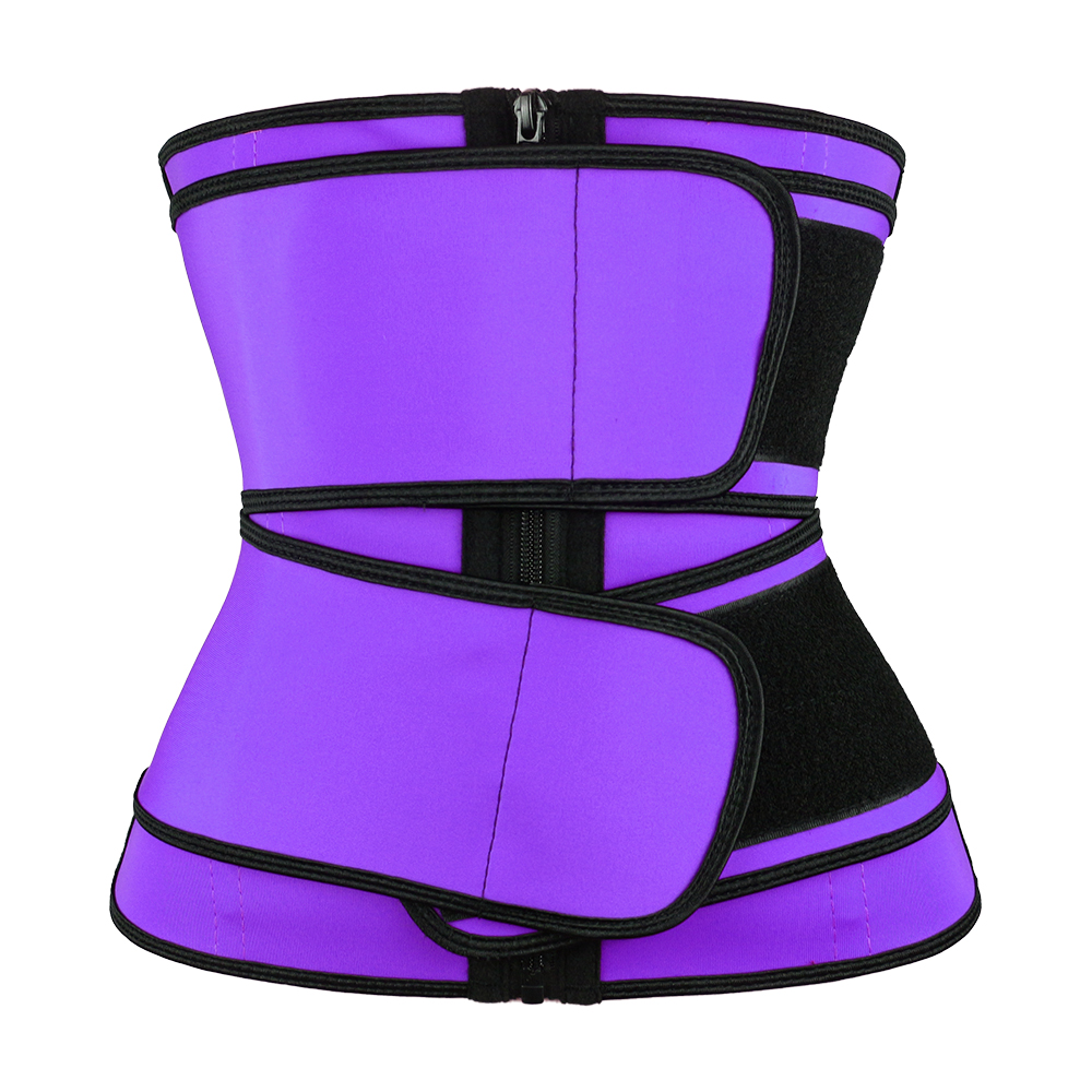 Purple Double Belt Latex Waist Trainer With Zipper MH1789
