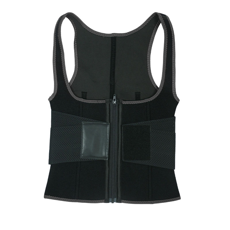 Black Elastic Single Bands Vest With Zipper MHW100076B