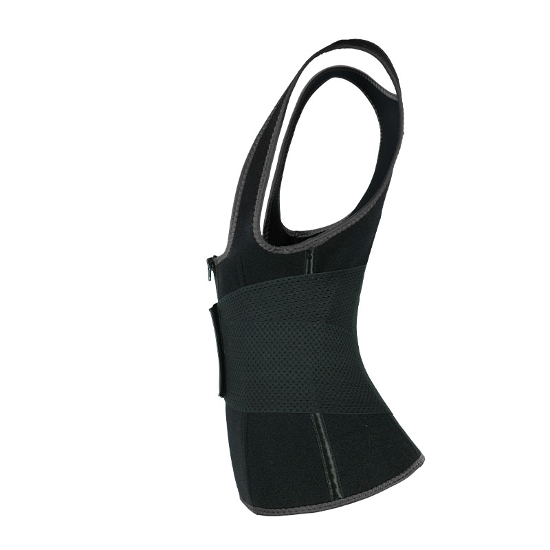 Black Elastic Single Bands Vest With Zipper MHW100076B