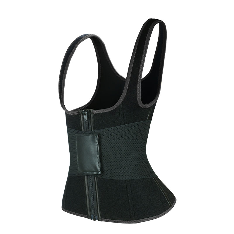 Black Elastic Single Bands Vest With Zipper MHW100076B
