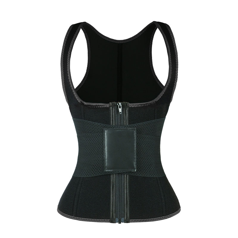 Black Elastic Single Bands Vest With Zipper MHW100076B