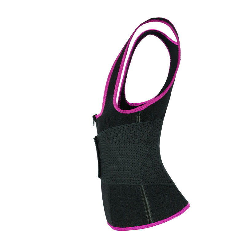 Pink Elastic Single Bands Vest With Zipper MHW100076P