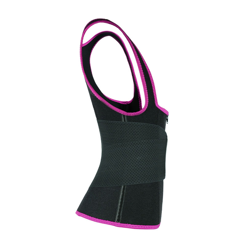 Pink Elastic Single Bands Vest With Zipper MHW100076P