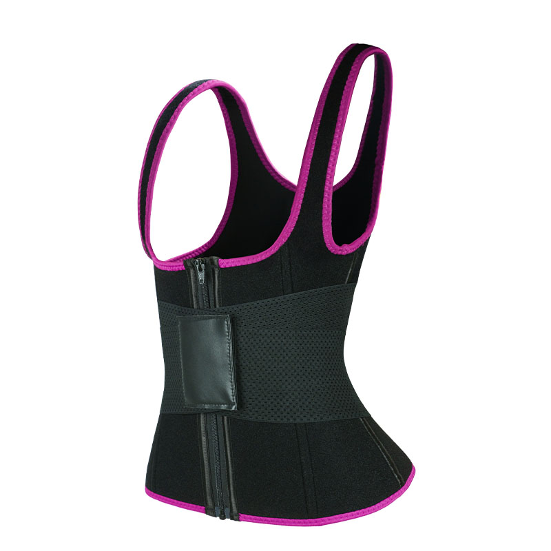 Pink Elastic Single Bands Vest With Zipper MHW100076P