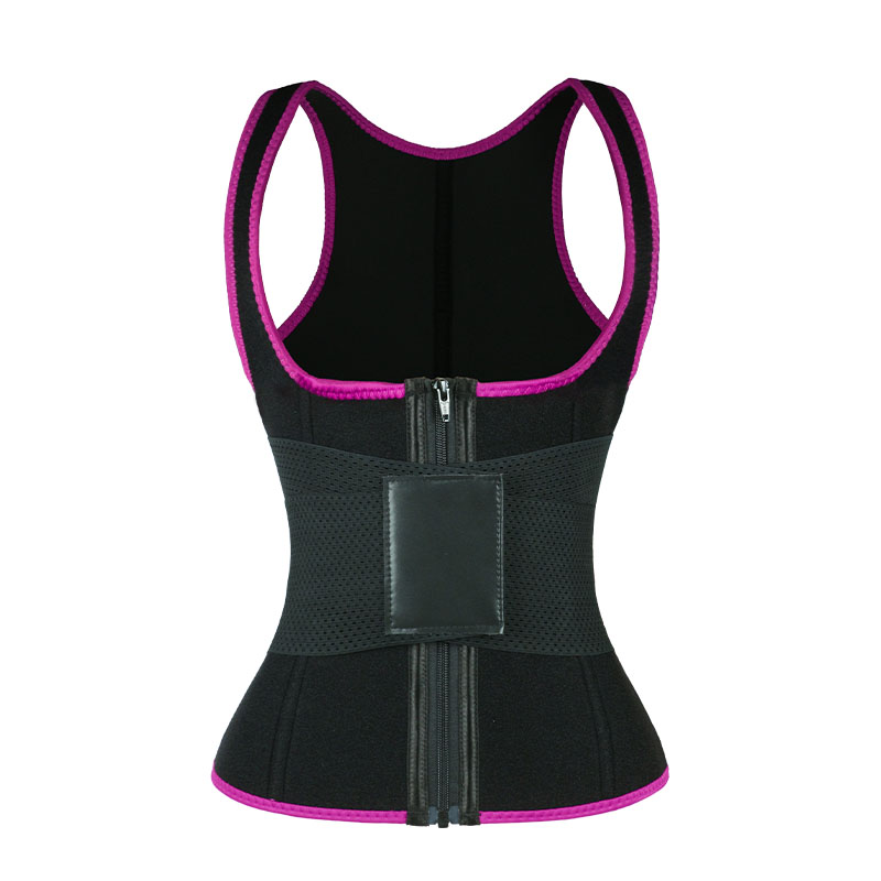 Pink Elastic Single Bands Vest With Zipper MHW100076P