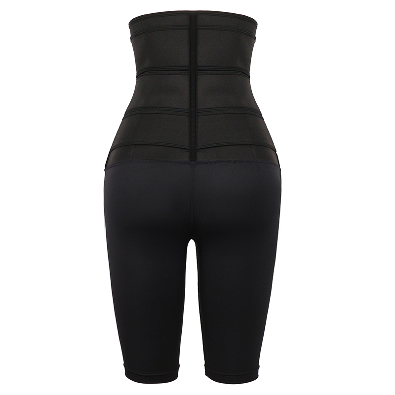 Black three belt neoprene waist trainer with pants MHW100134B 