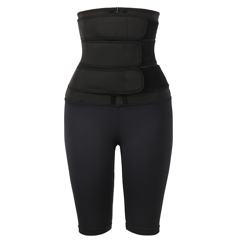 Black three belt neoprene waist trainer with pants MHW100134B 