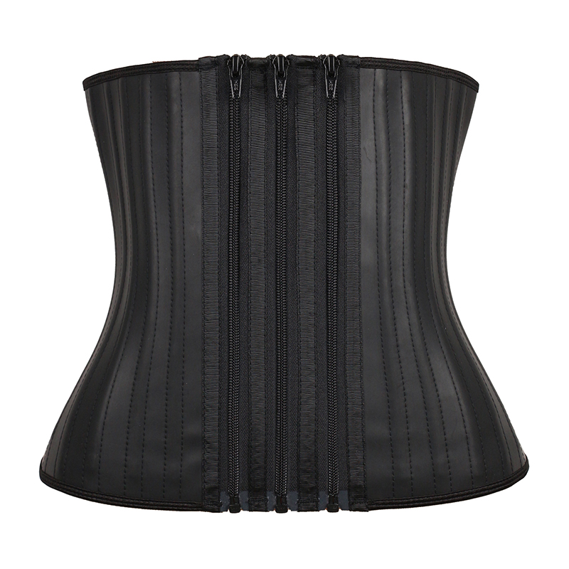 27 steel bones latex waist trainer with 3 removable YKK zipper MHW100203