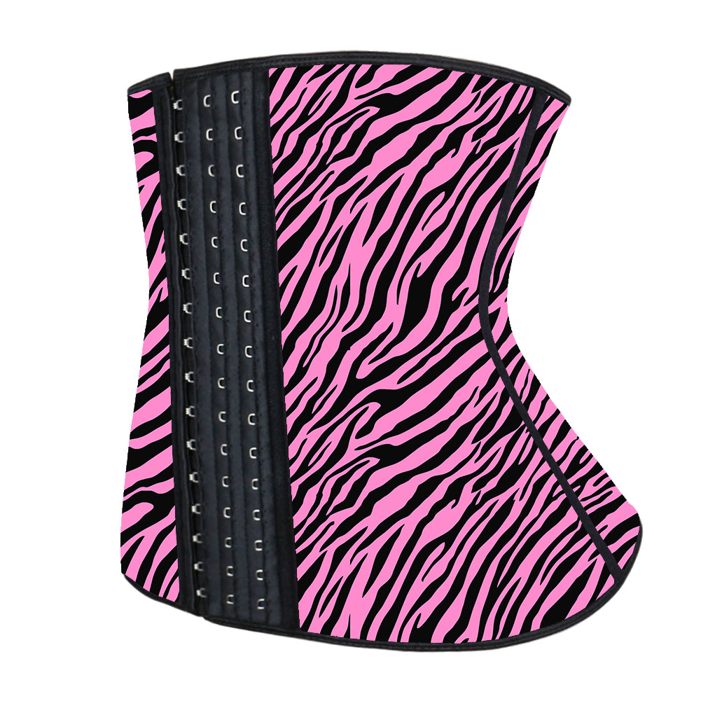 Latex Pink Zebra Print Waist Trainer MH1066PZ