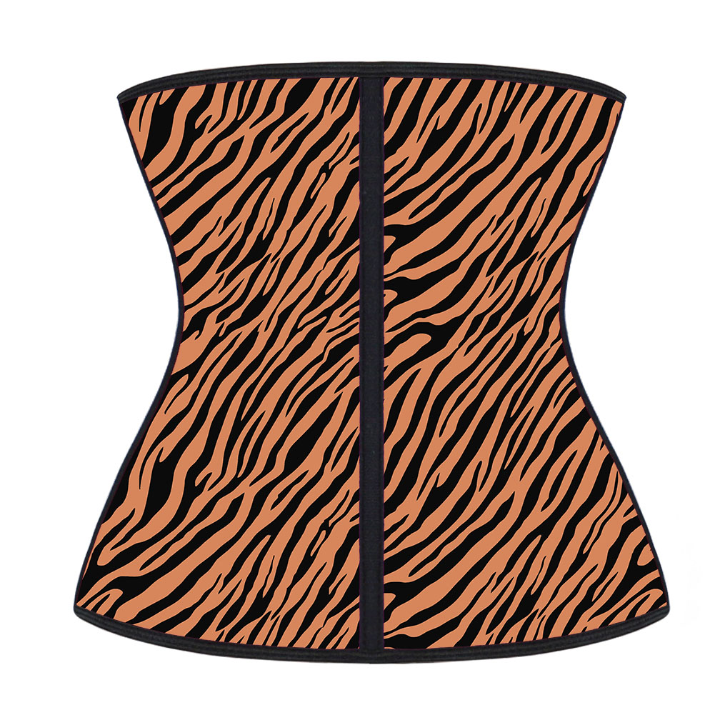 Brown Zebra Latex Hooks Waist Trainer MH1066BZ