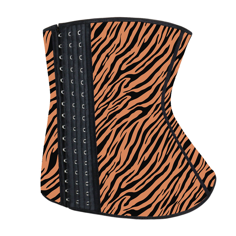 Brown Zebra Latex Hooks Waist Trainer MH1066BZ